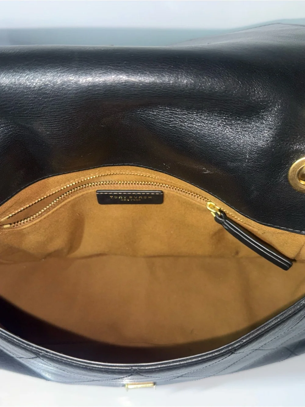 Tory Burch Black Quilted Leather Charlie Medium Shoulder Bag with Gold Hardware